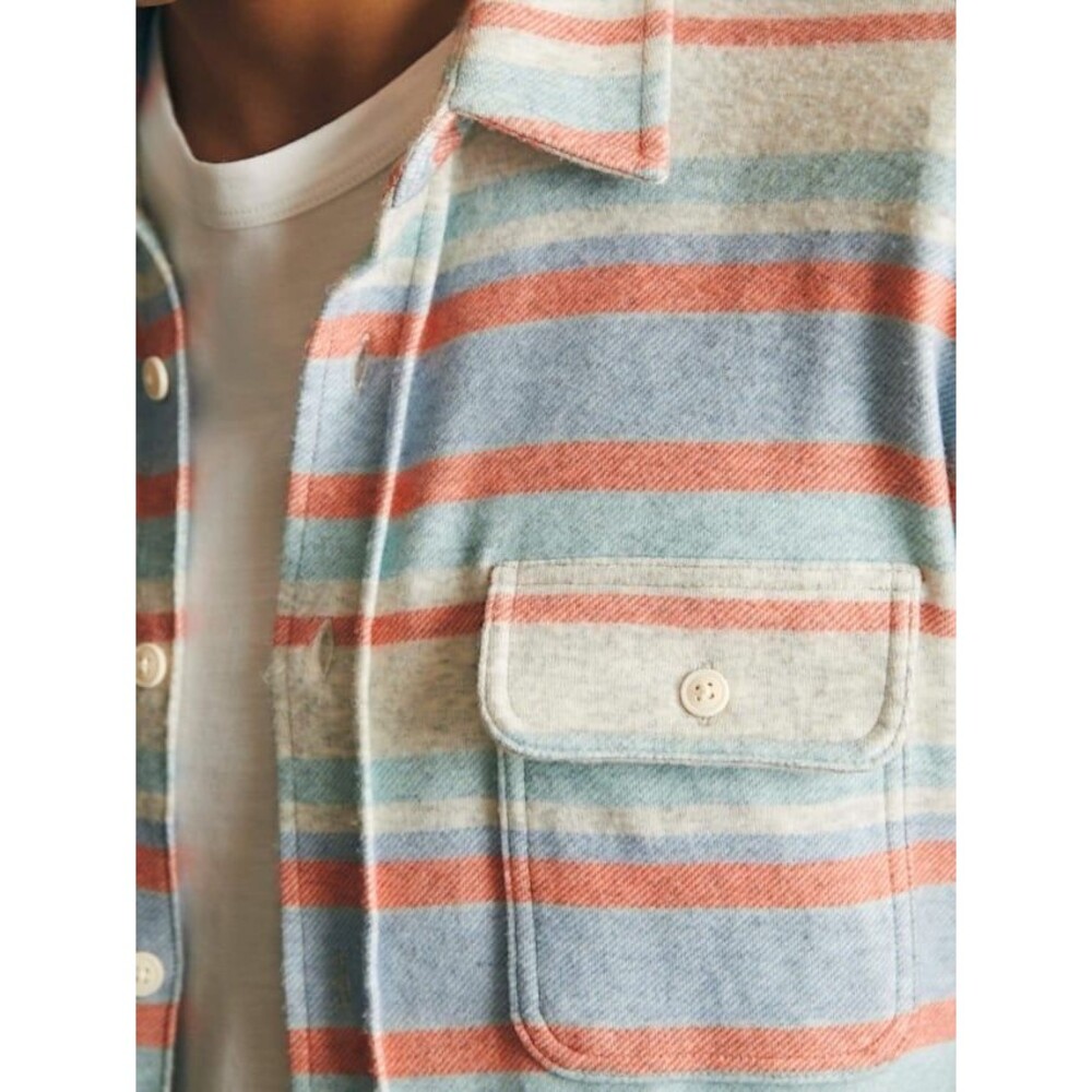 Faherty Legend Sweater Shirt Coral Reef Stripe Men’s L Striped Button Up